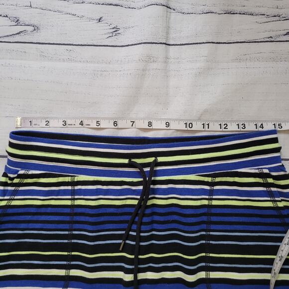 T By Talbots Size MP Striped Maxi Skirt Side Slit Lime Green Black Blue Casual - Picture 5 of 10